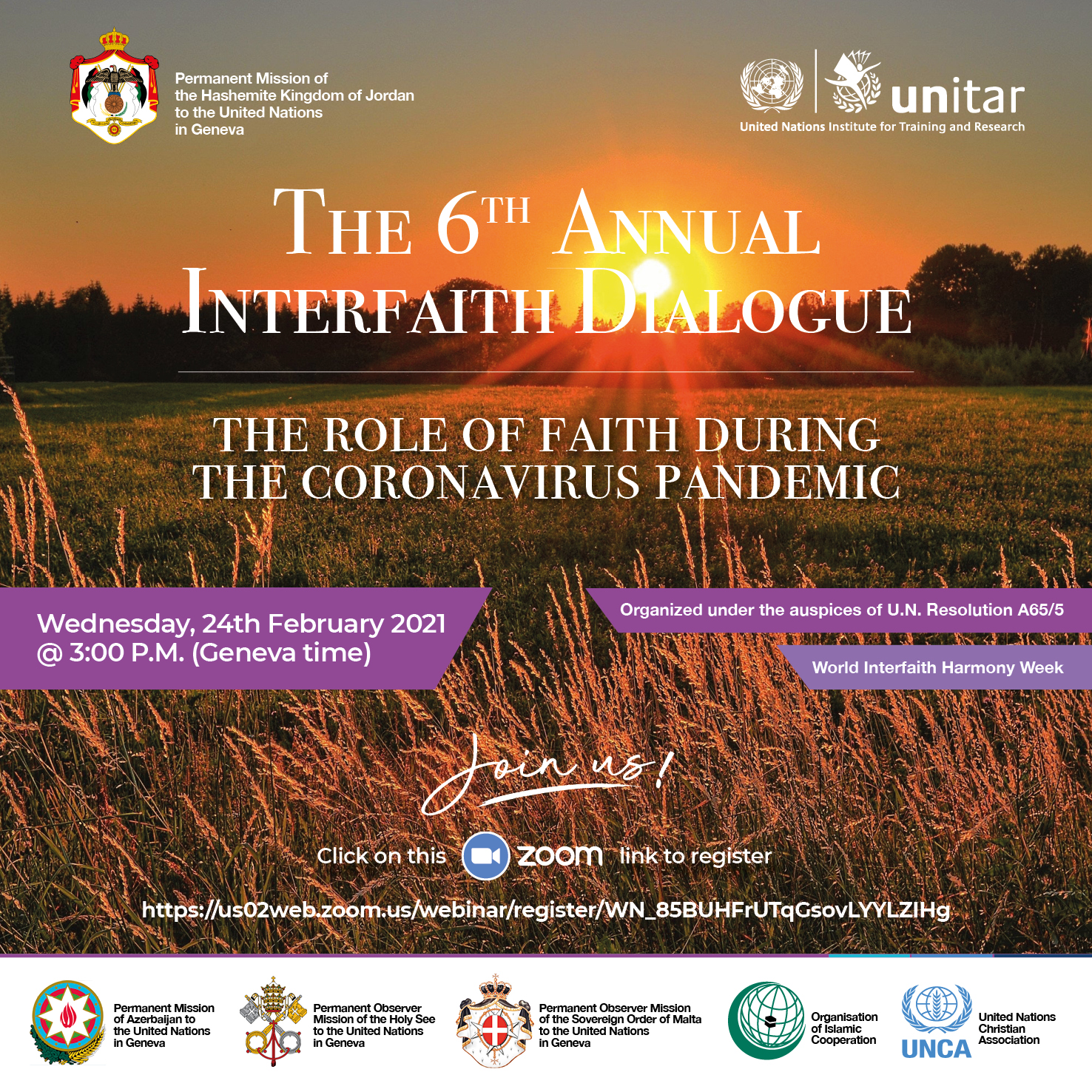 6th Annual Geneva Interfaith Dialogue – The Role of Faith During the Coronavirus Pandemic – Wednesday 24th February 2021, Online Webinar